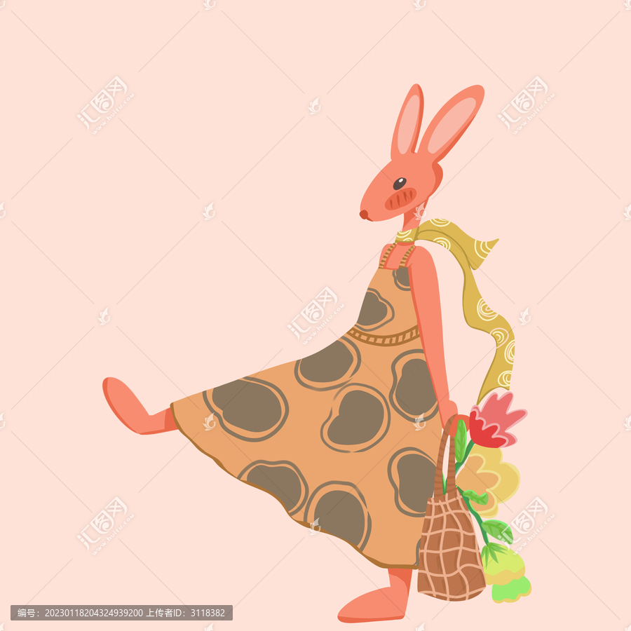 復活節(jié)兔子春天花朵插畫動物