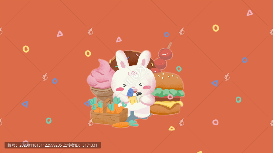 美食兔兔年愿望節(jié)日橫板兔子