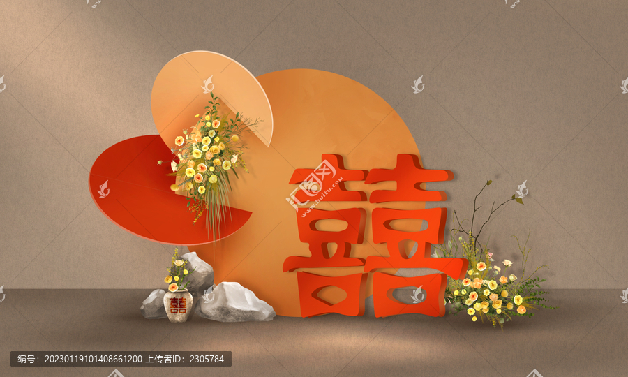 橙黃色新中式婚禮小景