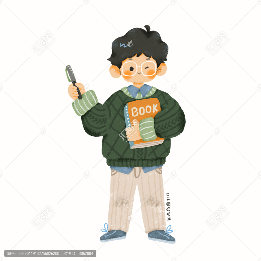 可愛(ài)男孩學(xué)生人物插畫
