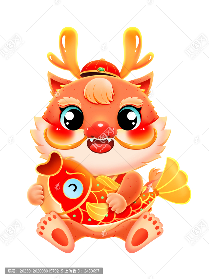 龍年新年春節(jié)抱魚的小龍