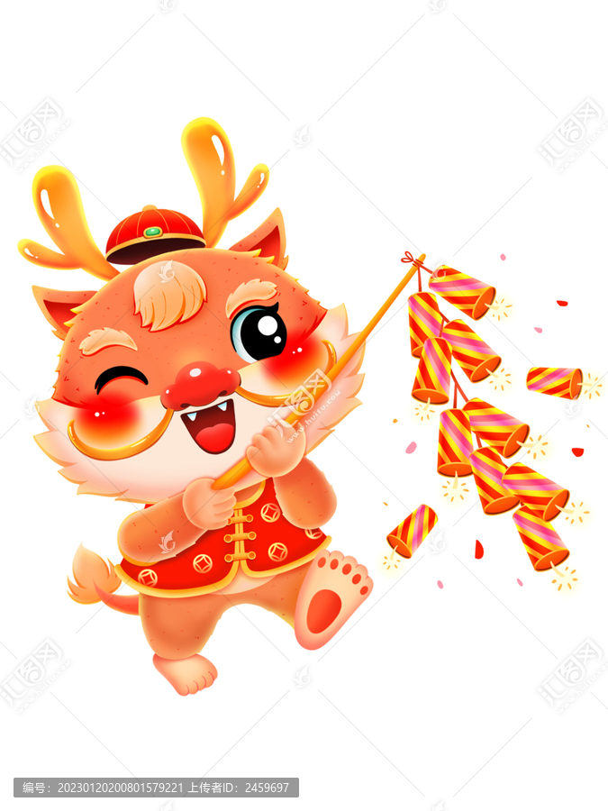 龍年新年春節(jié)放鞭炮的小龍