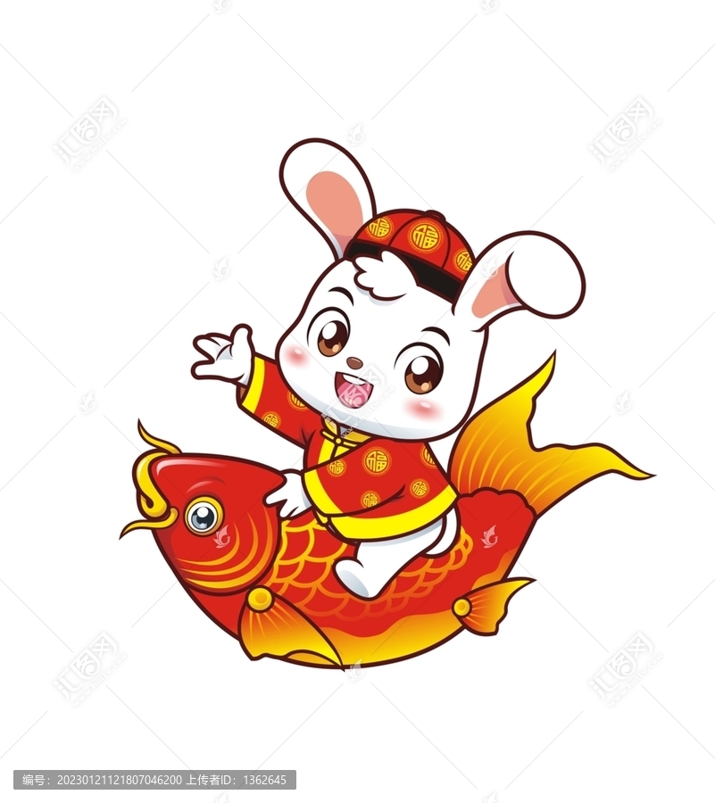 卡通可愛小兔騎錦鯉