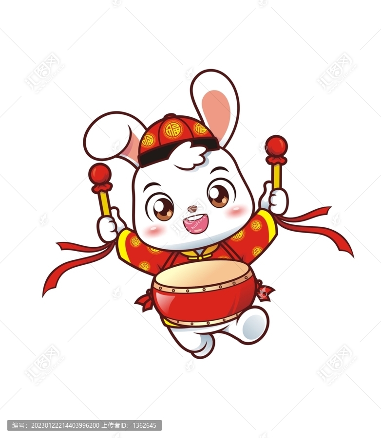 卡通可愛小兔打鼓