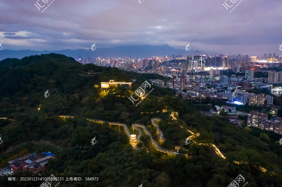 航拍福州城市森林步道福道夜景