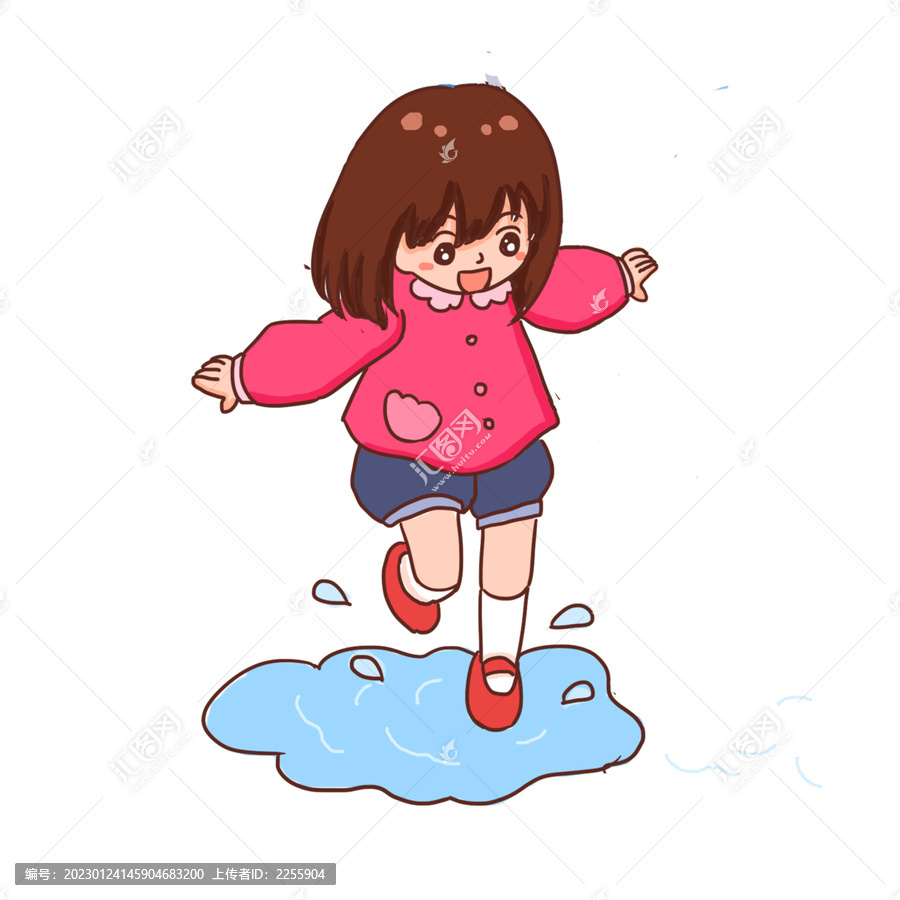 春天踩水手繪卡通元素
