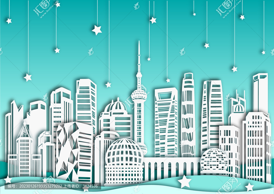 上海城市地标建筑矢量插画