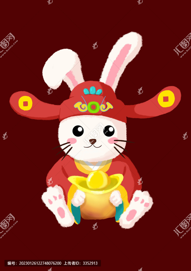 財(cái)神兔子元寶可愛卡通