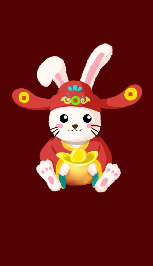 財(cái)神兔子元寶可愛卡通
