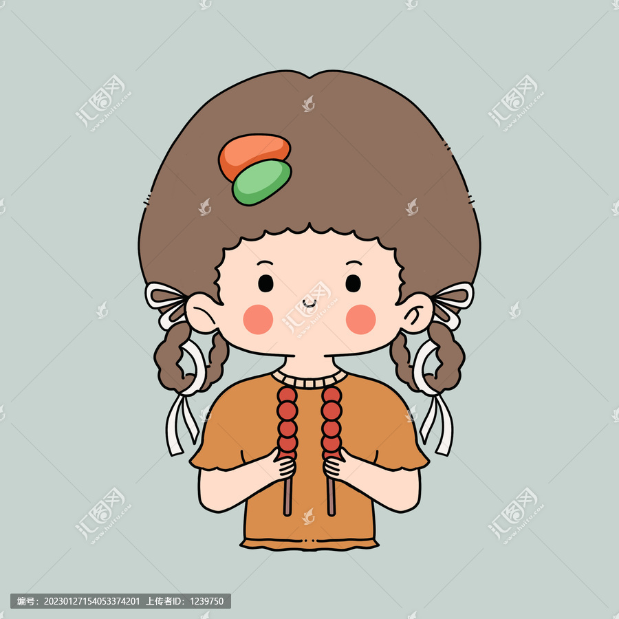糖葫蘆卡通女孩簡筆畫兒童貼紙