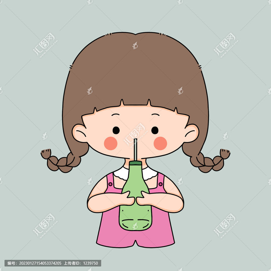 汽水女孩卡通飲料簡(jiǎn)筆畫杯貼