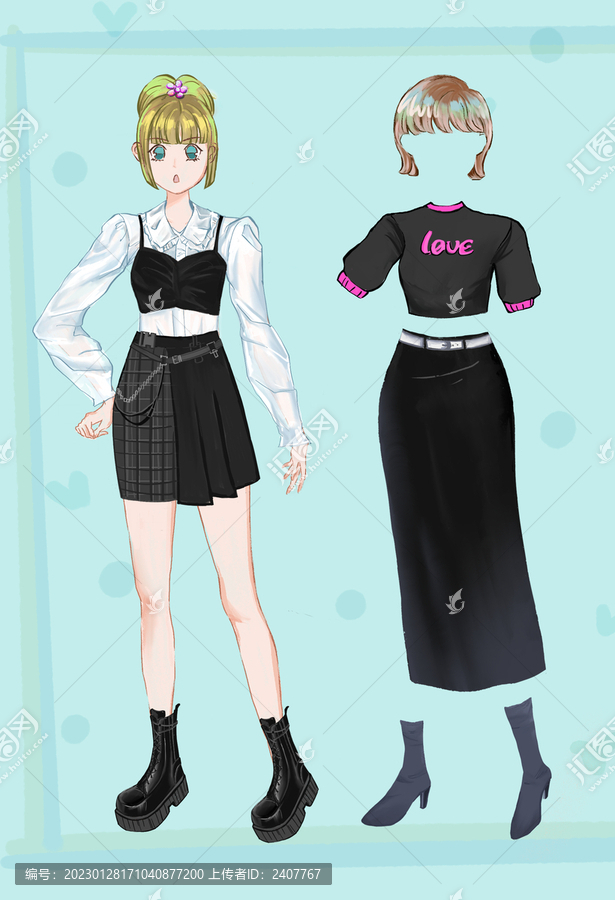 插畫(huà)時(shí)尚換裝女孩
