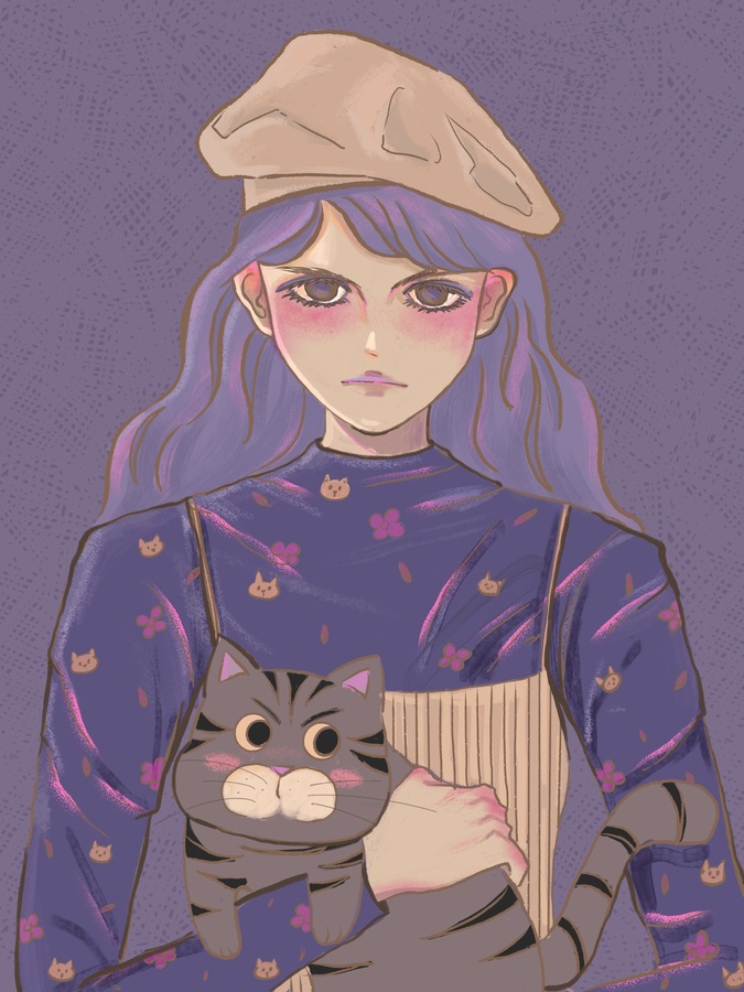 插畫女孩與貓咪