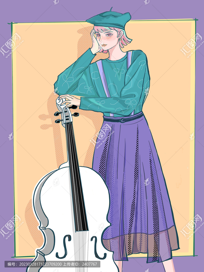 時(shí)尚插畫音樂女孩