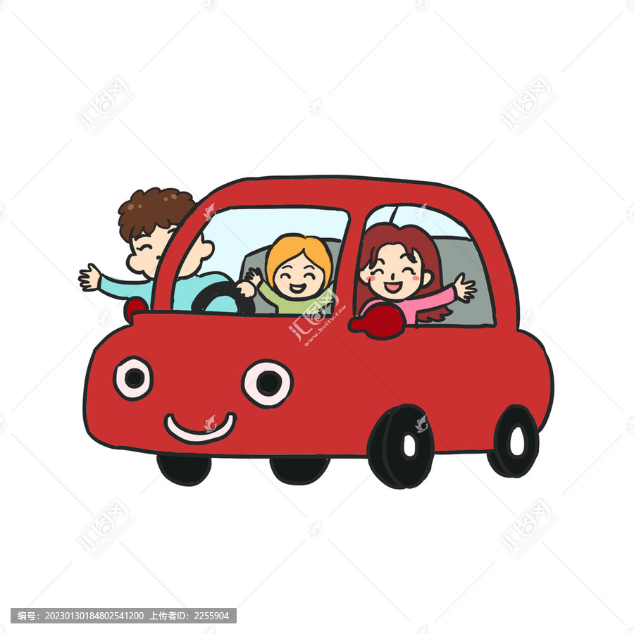 旅游坐車手繪卡通元素