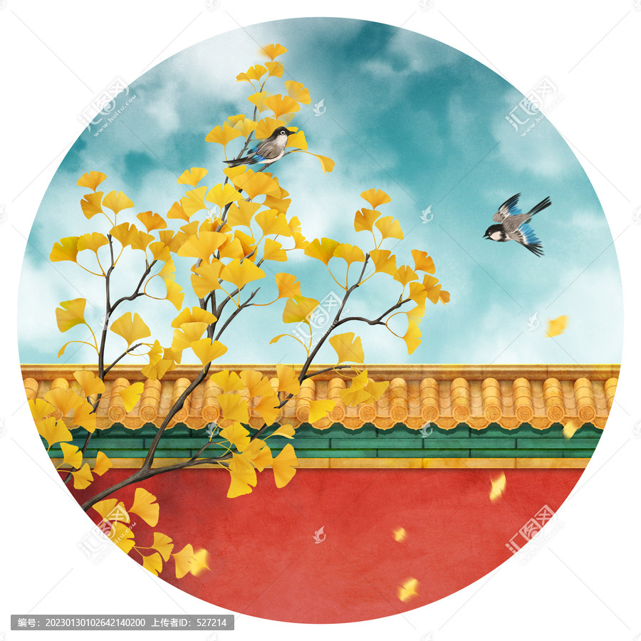 紅宮墻銀杏插畫