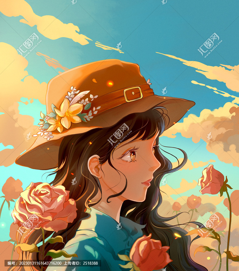 玫瑰女孩插畫