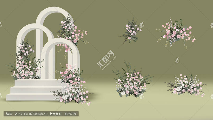 粉綠色婚禮花藝素材