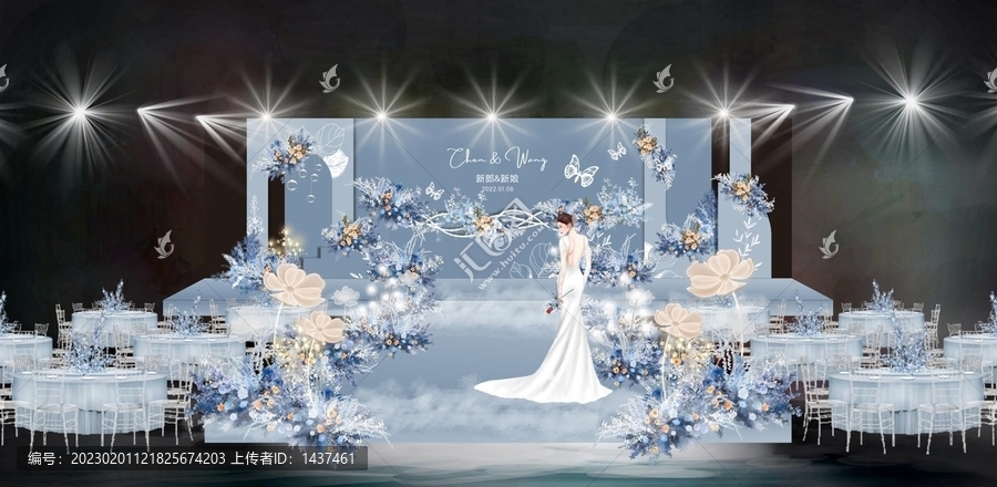 霧霾藍(lán)簡(jiǎn)約時(shí)尚婚禮舞臺(tái)