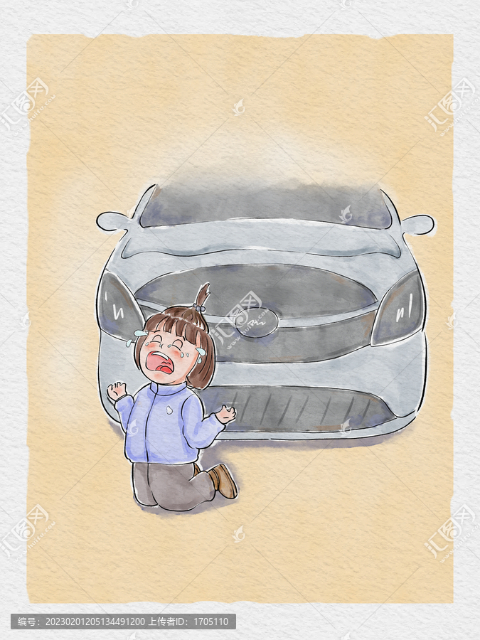 汽車前大哭的小孩