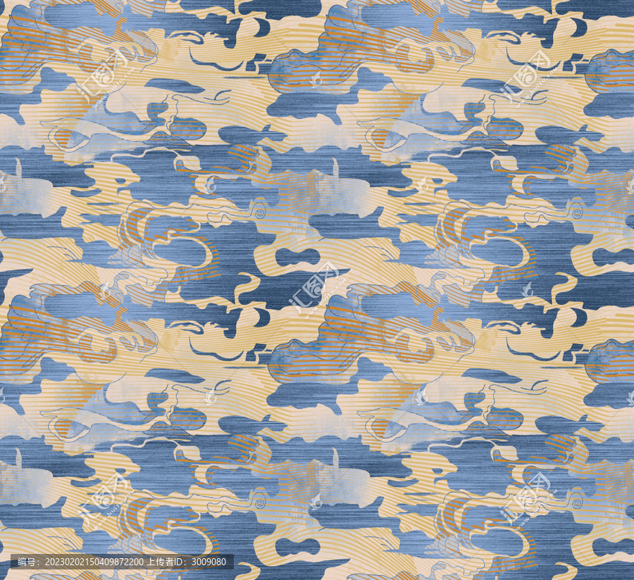 中式祥云满铺八色地毯图案
