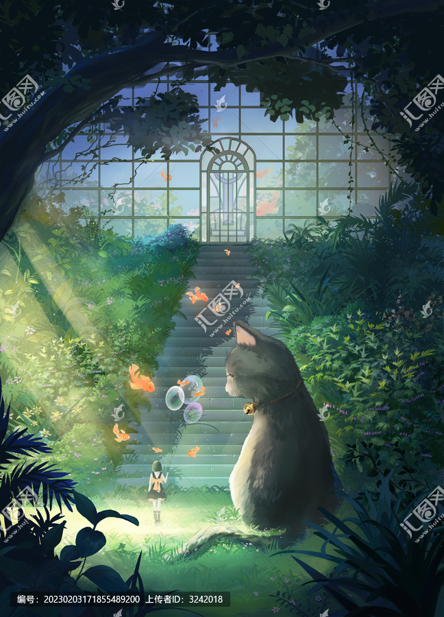 林中小屋女孩和貓