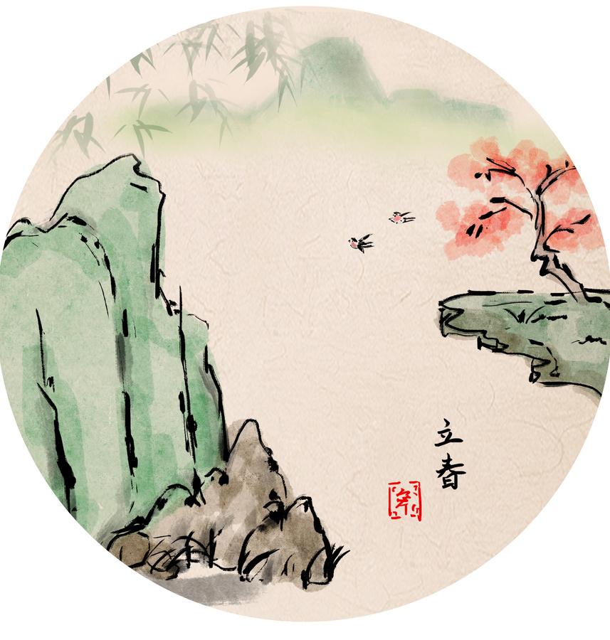 手繪中國(guó)畫(huà)水墨畫(huà)春天小品