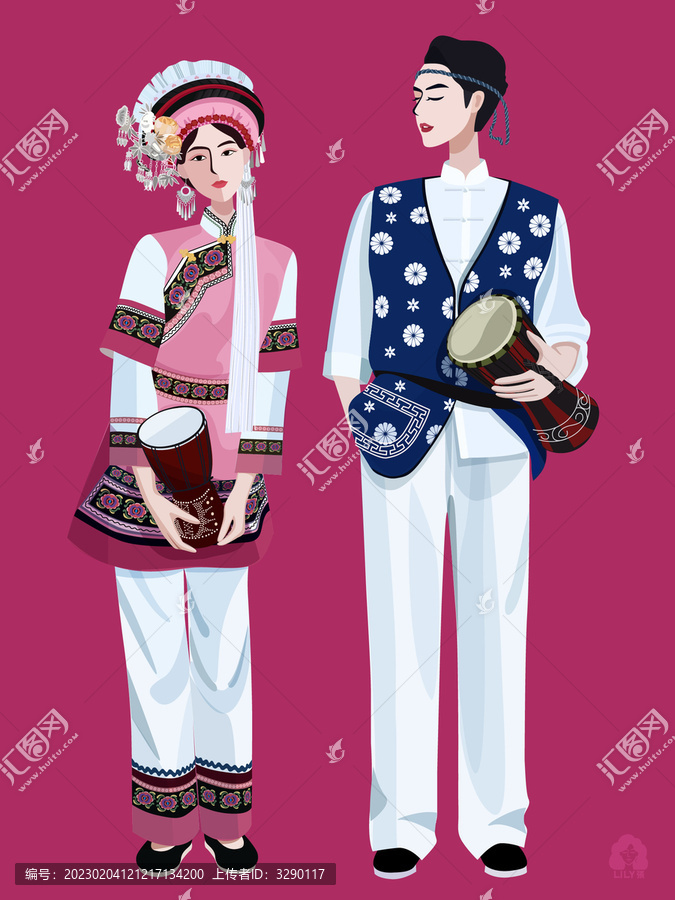 白族情侶人物插畫