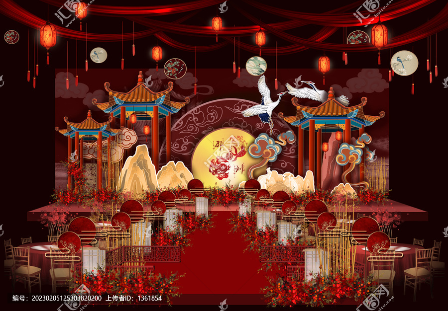 中式古風(fēng)傳統(tǒng)紅色婚禮舞臺(tái)