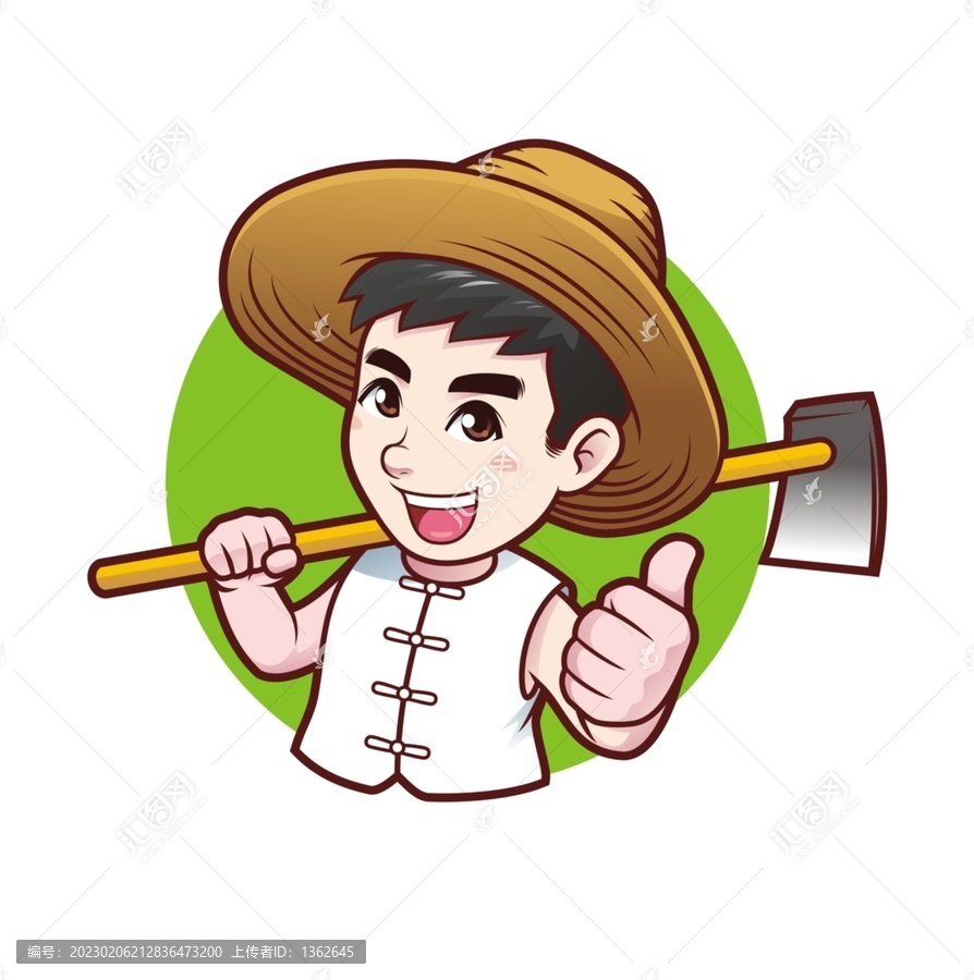 卡通年輕小伙農(nóng)夫扛鋤頭半身
