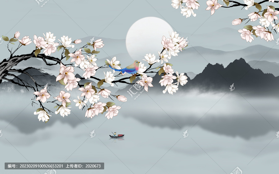 酒店客廳山水花鳥(niǎo)背景