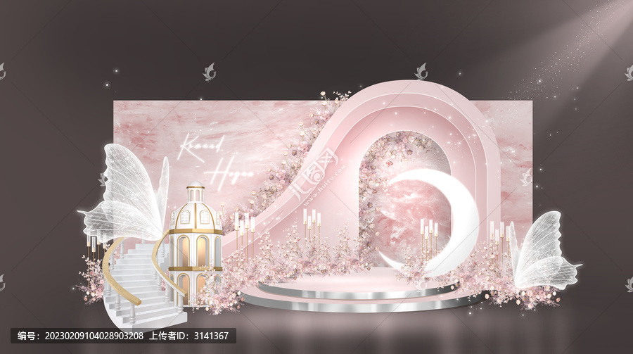 豆沙粉婚禮迎賓區(qū)效果圖