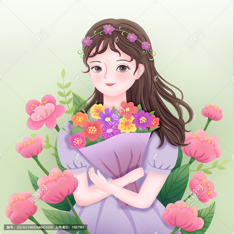 懷抱花束的女孩
