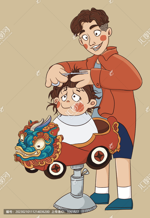 兒童孩子理發(fā)剃頭插畫