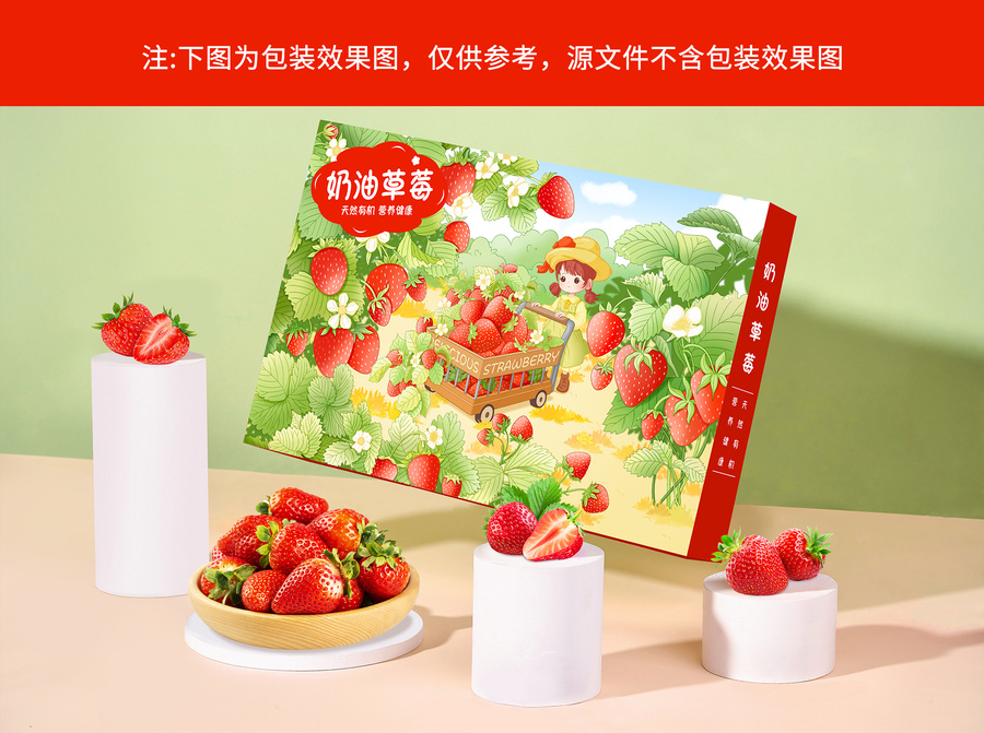 草莓包装插画