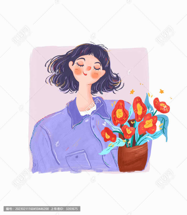 捧花女孩插畫封面手機(jī)殼