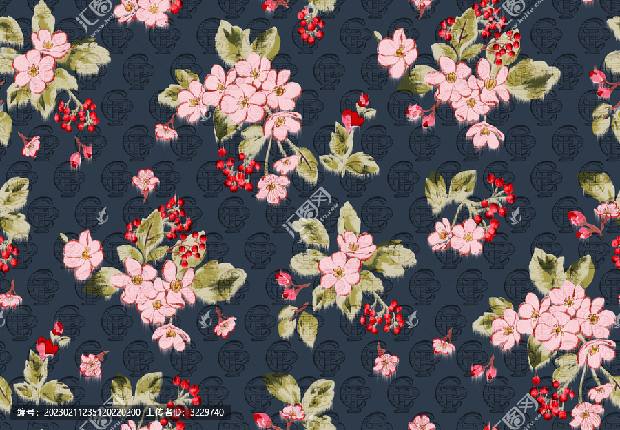 藏青底粉花朵