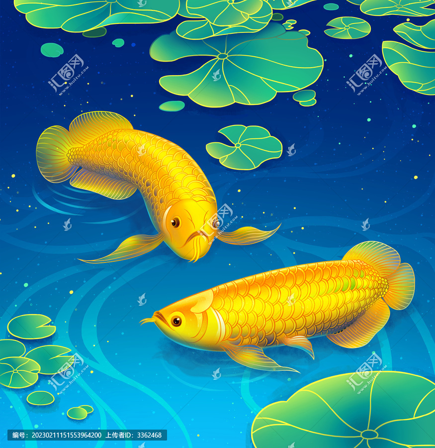 金龍魚荷葉裝飾畫