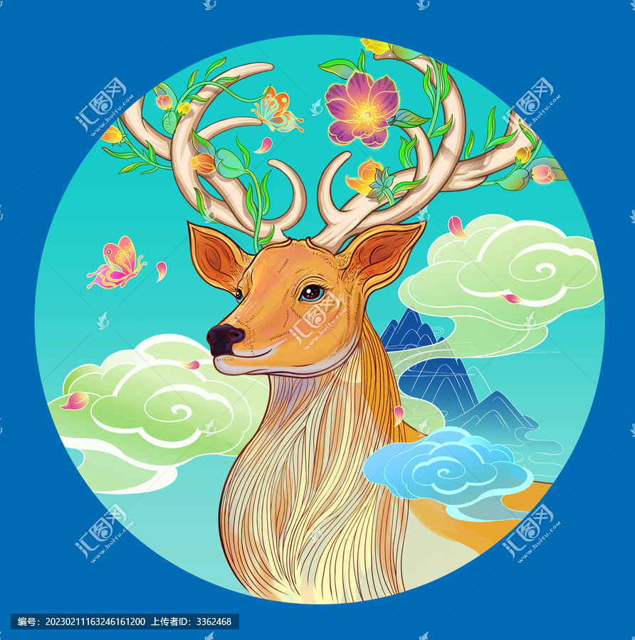 鹿手繪插畫