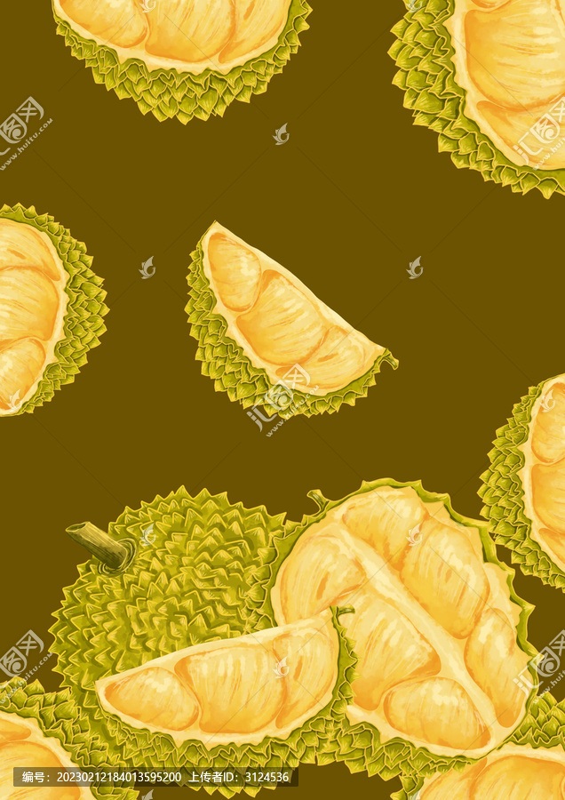 新鮮水果清新背景插畫榴蓮