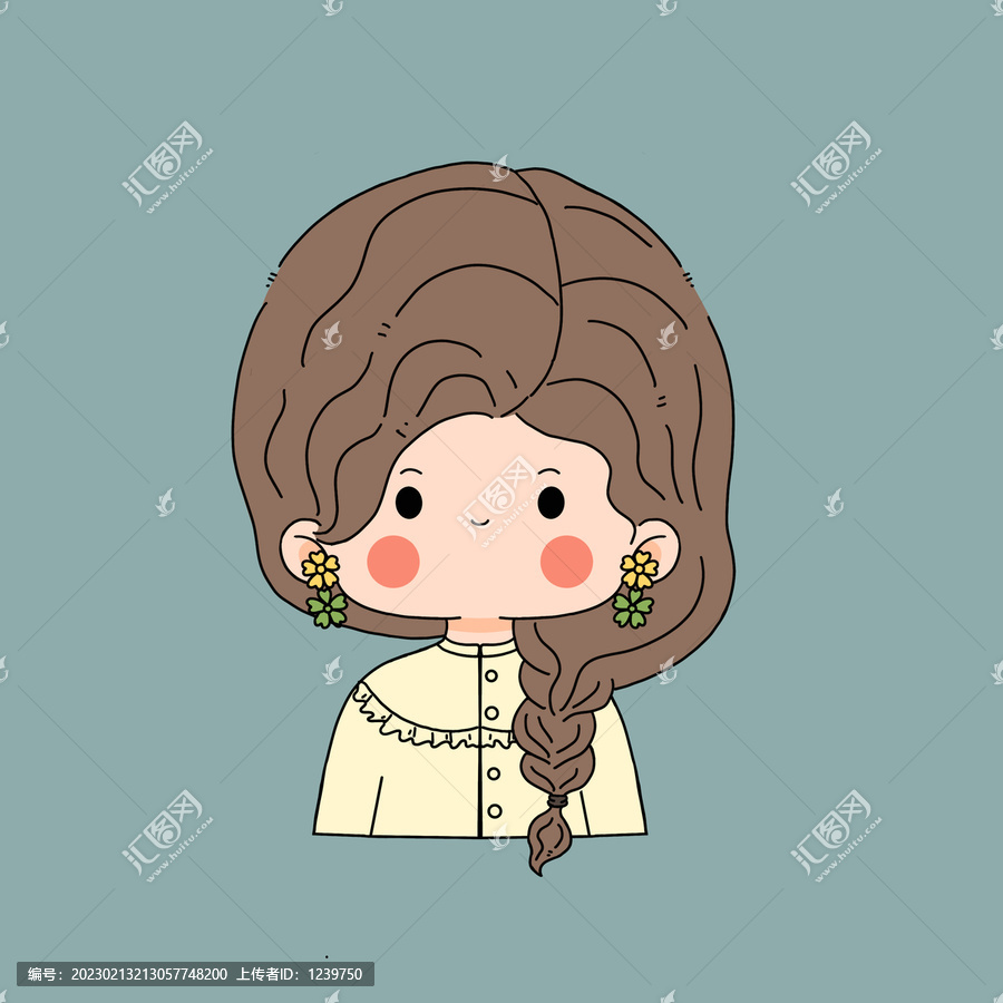 編辮子可愛甜美女孩咕咔貼紙