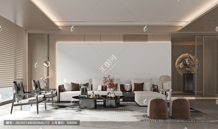新中式沙发墙布壁画背景场景图