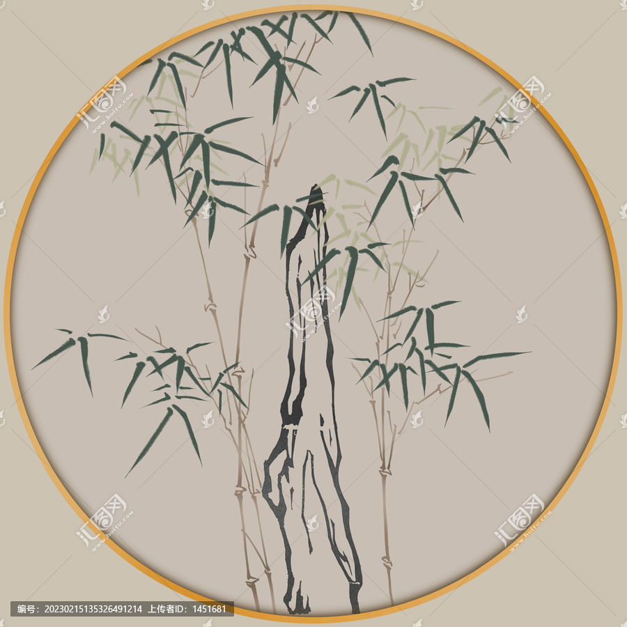 水墨竹枝圖團(tuán)扇
