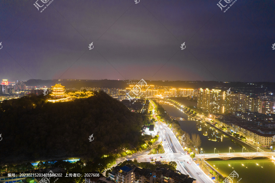 绍兴市新昌县夜景城市风光航拍