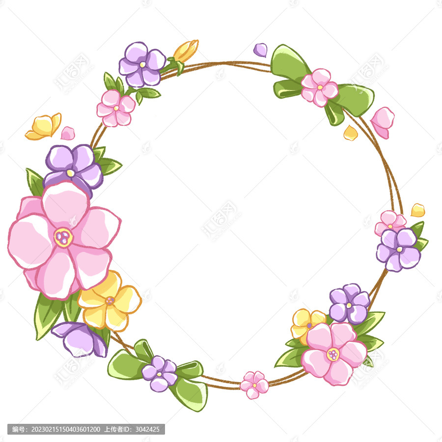 春季粉嫩花朵邊框手繪插畫元素