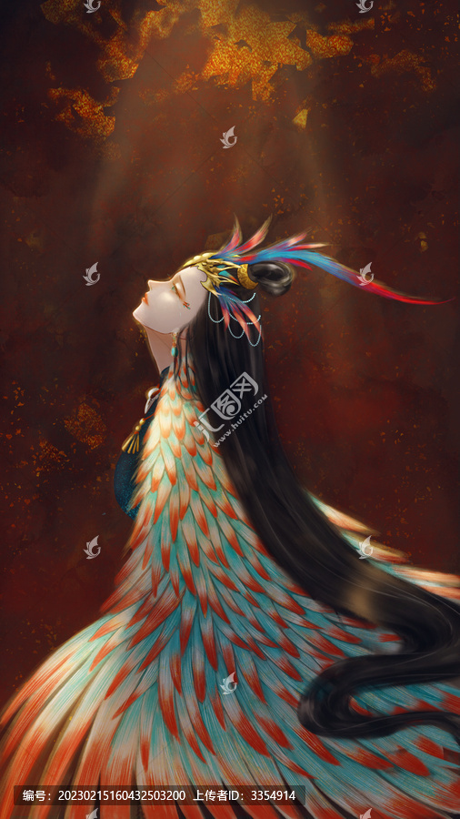 山海經(jīng)畢方神獸擬人古風(fēng)插畫