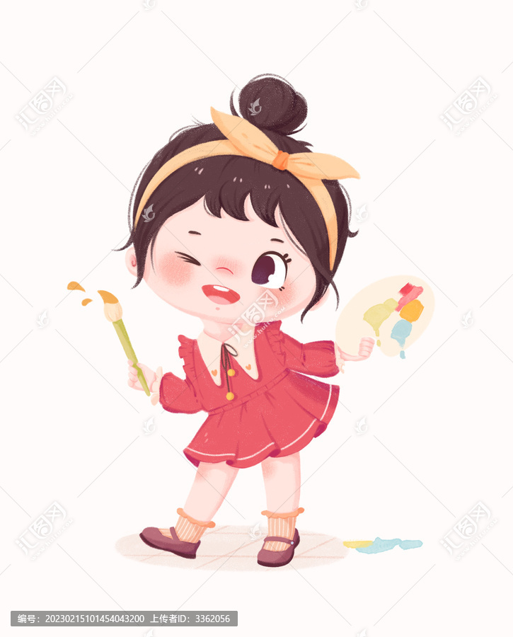 畫畫的女孩兒插畫