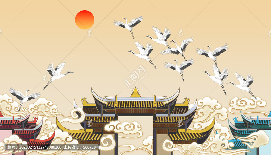 樓閣飛鶴圖
