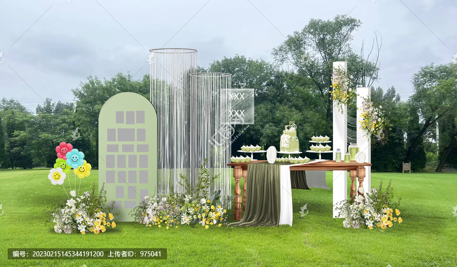 戶外白綠婚禮甜品臺(tái)效果圖
