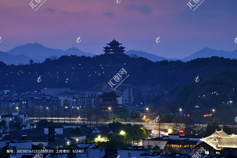 杭州城隍阁鼓楼古建筑风光夜景